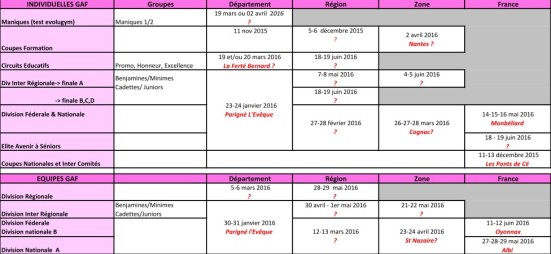 calendrier des compétitions 20152016